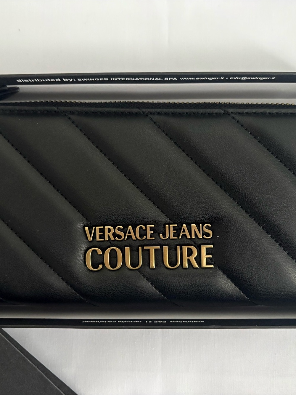 Versace Jeans Couture Black Quilted Clutch with Gold Logo